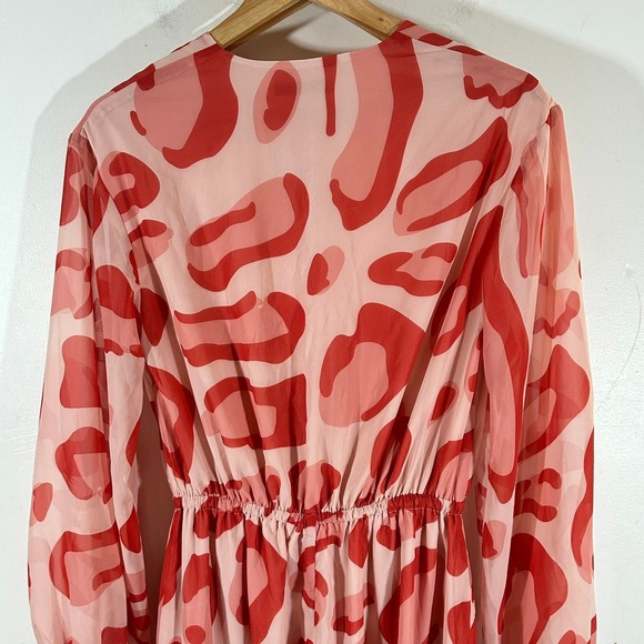 BY EGREIS Puff Sleeve Slit Maxi Dress Womans Small Leopard Print Sumer Beach - Picture 9 of 13